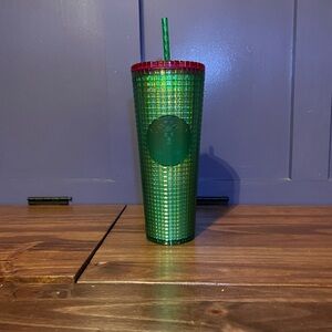 Starbucks Green Venti Tumbler with Pink Lid and Straw. Spring 2023 Collection.